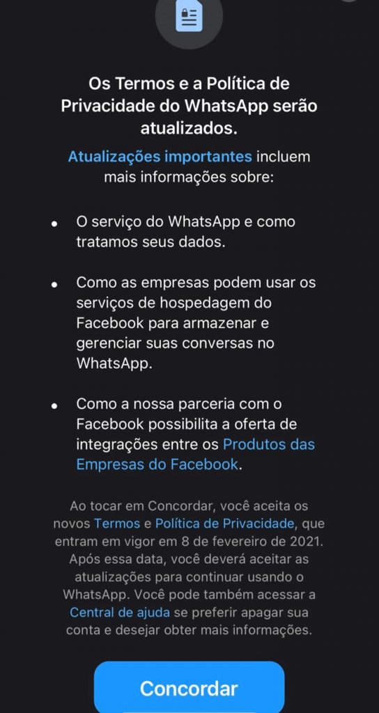 Mensagem recebida whatsapp